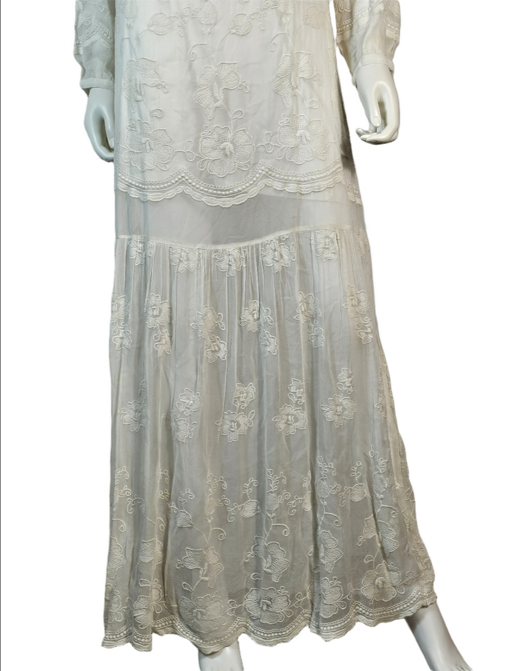 NWT Chelsea & Violet Ivory Embroidered Mesh Semi-Sheer Long Sleeve Maxi Dress - Picture 6 of 16